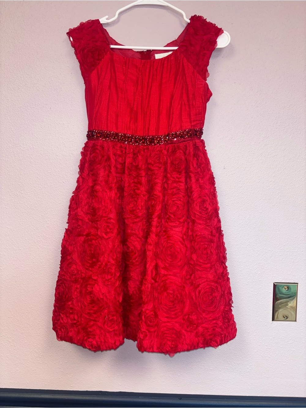 Rare Editions Red Rosette Party Dress with Beaded Waist